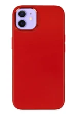 Uray store Apple iPhone 12 Kılıf Asya Deri Silikon - Kırmızı