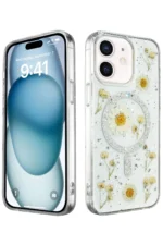 Uray store Apple iPhone 12 Kılıf Daisy Simli Magsafe Kapak - Gümüş