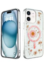 Uray store Apple iPhone 12 Kılıf Daisy Simli Magsafe Kapak - Pembe