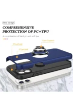 Uray store Apple iPhone 12 Kılıf Elit Yüzüklü Kapak - Lacivert - Görsel 2