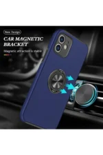 Uray store Apple iPhone 12 Kılıf Elit Yüzüklü Kapak - Lacivert - Görsel 5