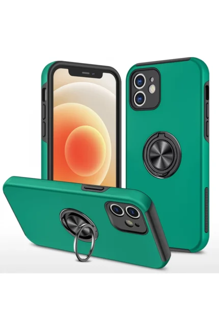 Uray store Apple iPhone 12 Kılıf Elit Yüzüklü Kapak - Yeşil