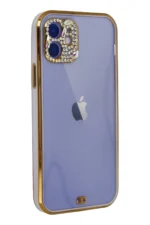 Uray store Apple iPhone 12 Kılıf Liva Taşlı Silikon - Mor - Görsel 3