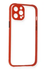 Uray store Apple iPhone 12 Kılıf Miami Şeffaf Silikon - Kırmızı