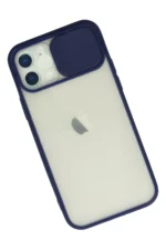 Uray store Apple iPhone 12 Kılıf Palm Buzlu Kamera Sürgülü Silikon - Lacivert - Görsel 3
