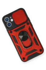 Uray store Apple iPhone 12 Kılıf Pars Lens Yüzüklü Silikon - Kırmızı - Görsel 3