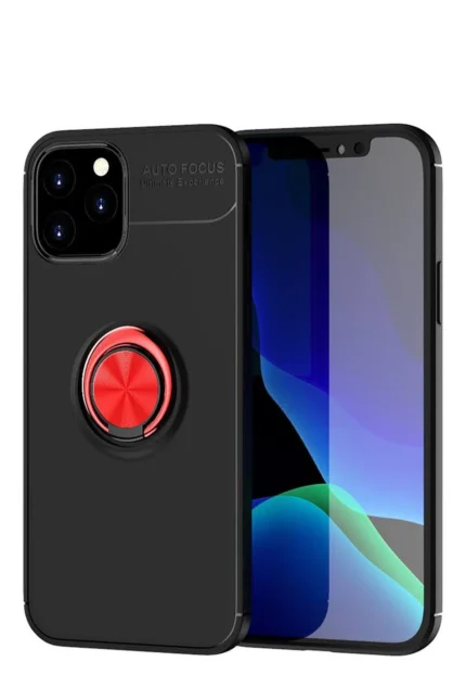 Uray store Apple iPhone 12 Kılıf Range Yüzüklü Silikon - Siyah-Kırmızı