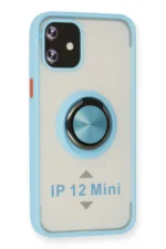 Uray store Apple iPhone 12 Mini Kılıf Montreal Yüzüklü Silikon Kapak - Buz Mavi - Görsel 2