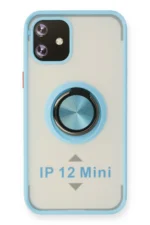 Uray store Apple iPhone 12 Mini Kılıf Montreal Yüzüklü Silikon Kapak - Buz Mavi
