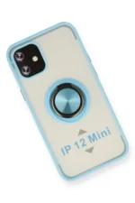 Uray store Apple iPhone 12 Mini Kılıf Montreal Yüzüklü Silikon Kapak - Buz Mavi - Görsel 3