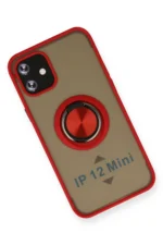 Uray store Apple iPhone 12 Mini Kılıf Montreal Yüzüklü Silikon Kapak - Kırmızı - Görsel 3