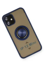 Uray store Apple iPhone 12 Mini Kılıf Montreal Yüzüklü Silikon Kapak - Lacivert - Görsel 3