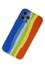Uray store Apple iPhone 12 Pro Kılıf Ebruli Lansman Silikon - Mavi-Turuncu - Görsel 2