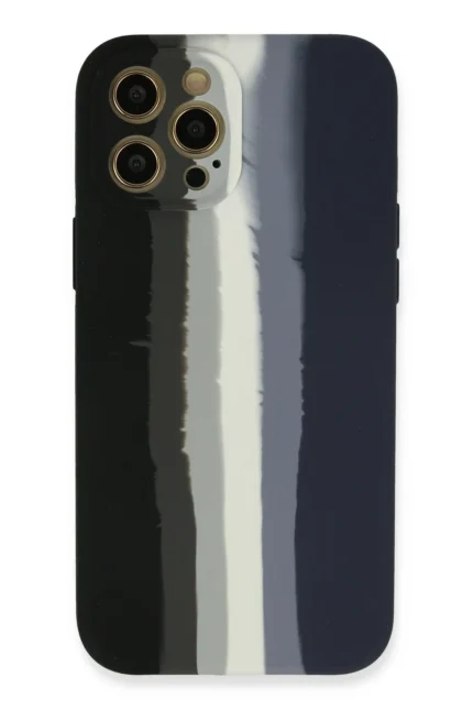 Uray store Apple iPhone 12 Pro Kılıf Ebruli Lansman Silikon - Siyah-Lacivert