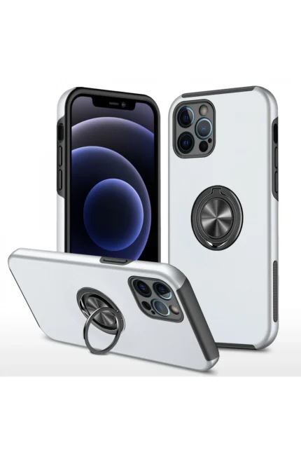Uray store Apple iPhone 12 Pro Kılıf Elit Yüzüklü Kapak - Gümüş