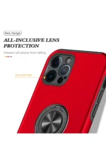 Uray store Apple iPhone 12 Pro Kılıf Elit Yüzüklü Kapak - Kırmızı - Görsel 4