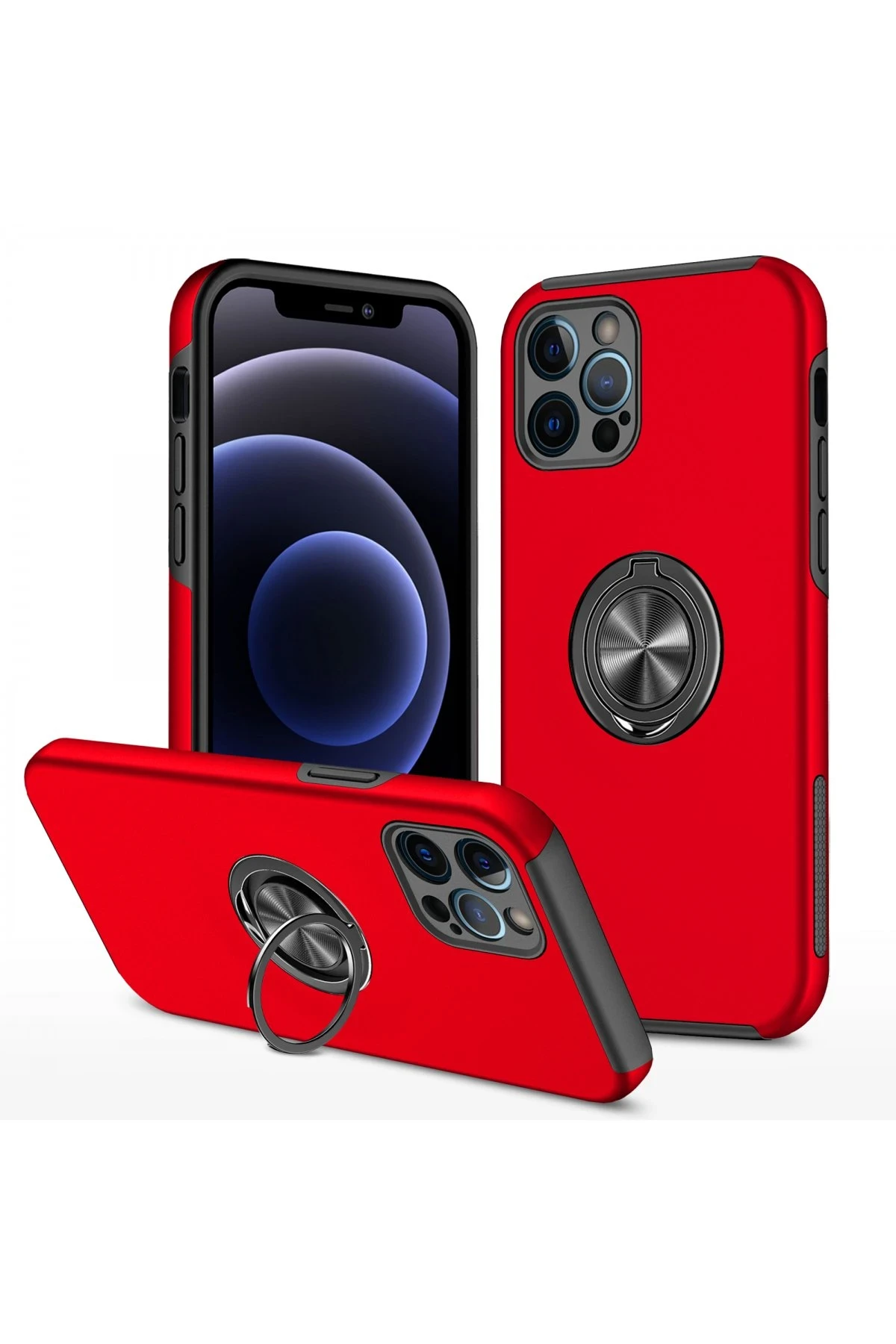 newface-iphone-12-pro-kilif-elit-yuzuklu-kapak-kirmizi-default Uray store Apple iPhone 12 Pro Kılıf Elit Yüzüklü Kapak - Kırmızı - Görsel 1
