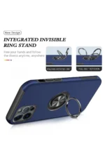 Uray store Apple iPhone 12 Pro Kılıf Elit Yüzüklü Kapak - Lacivert - Görsel 3