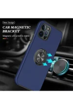 Uray store Apple iPhone 12 Pro Kılıf Elit Yüzüklü Kapak - Lacivert - Görsel 5