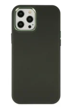 Uray store Apple iPhone 12 Pro Max Kılıf Asya Deri Silikon - Koyu Yeşil