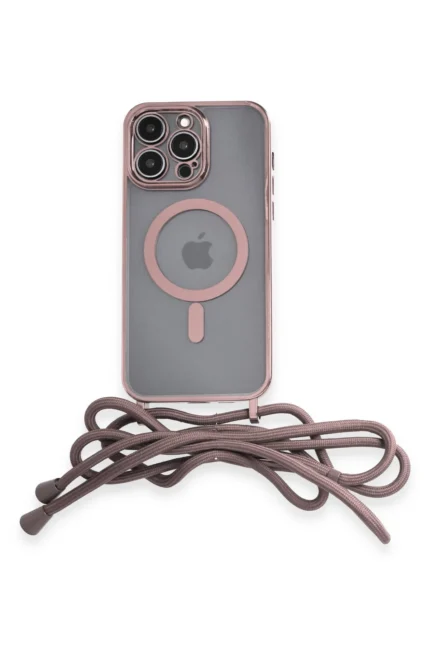 Uray store Apple iPhone 12 Pro Max Kılıf Divo Lazer Askılı Magsafe Kapak - Pembe