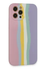 Uray store Apple iPhone 12 Pro Max Kılıf Ebruli Lansman Silikon - Pembe-Lila - Görsel 2