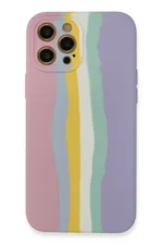 Uray store Apple iPhone 12 Pro Max Kılıf Ebruli Lansman Silikon - Pembe-Lila