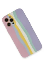 Uray store Apple iPhone 12 Pro Max Kılıf Ebruli Lansman Silikon - Pembe-Lila - Görsel 3