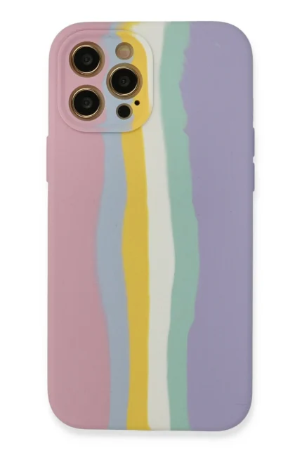 Uray store Apple iPhone 12 Pro Max Kılıf Ebruli Lansman Silikon - Pembe-Lila