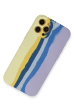 Uray store Apple iPhone 12 Pro Max Kılıf Ebruli Lansman Silikon - Sarı-Lila - Görsel 2