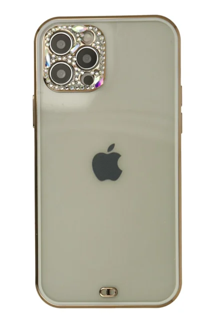 Uray store Apple iPhone 12 Pro Max Kılıf Liva Taşlı Silikon - Beyaz