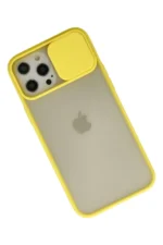 Uray store Apple iPhone 12 Pro Max Kılıf Palm Buzlu Kamera Sürgülü Silikon - Sarı - Görsel 2