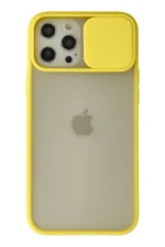 Uray store Apple iPhone 12 Pro Max Kılıf Palm Buzlu Kamera Sürgülü Silikon - Sarı