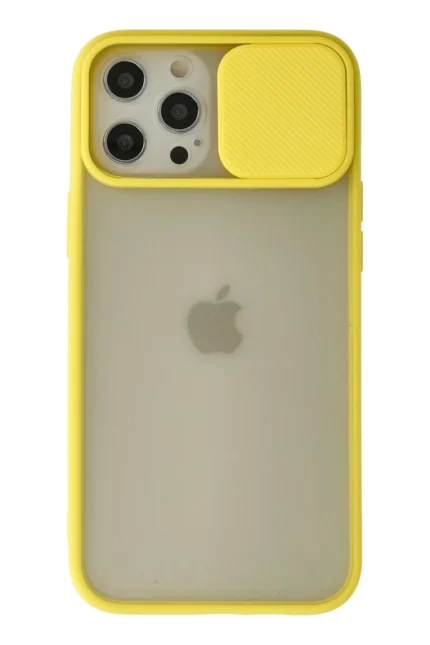 Uray store Apple iPhone 12 Pro Max Kılıf Palm Buzlu Kamera Sürgülü Silikon - Sarı