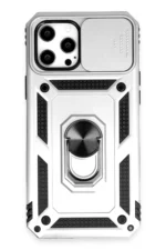 Uray store Apple iPhone 12 Pro Max Kılıf Pars Lens Yüzüklü Silikon - Gümüş