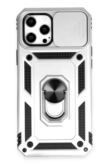 Uray store Apple iPhone 12 Pro Max Kılıf Pars Lens Yüzüklü Silikon - Gümüş