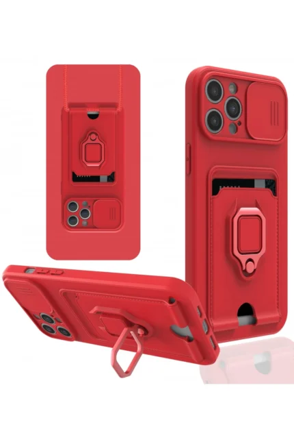 Uray store Apple iPhone 12 Pro Max Kılıf Zuma Kartvizitli Yüzüklü Silikon - Kırmızı