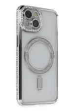 Uray store Apple iPhone 13 Kılıf Joke Simli Magneticsafe Kılıf - Gümüş