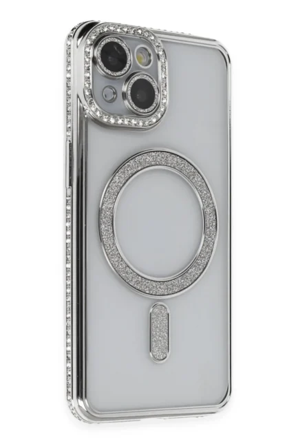 Uray store Apple iPhone 13 Kılıf Joke Simli Magneticsafe Kılıf - Gümüş