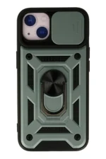 Uray store Apple iPhone 13 Kılıf Pars Lens Yüzüklü Silikon - Yeşil