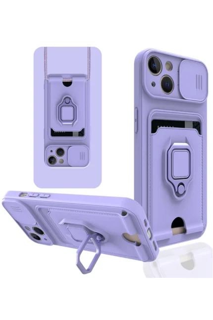 Uray store Apple iPhone 13 Kılıf Zuma Kartvizitli Yüzüklü Silikon - Lila