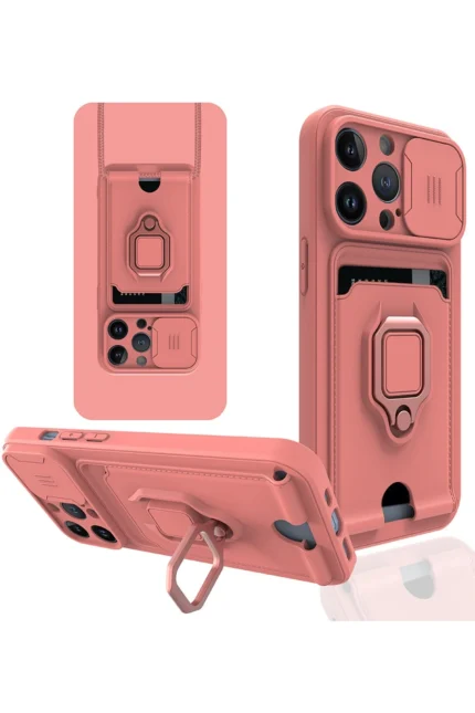 Uray store Apple iPhone 13 Pro Kılıf Zuma Kartvizitli Yüzüklü Silikon - Pembe