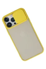 Uray store Apple iPhone 13 Pro Max Kılıf Palm Buzlu Kamera Sürgülü Silikon - Sarı - Görsel 3