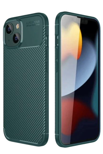 Uray store Apple iPhone 14 Kılıf Auto Focus Karbon Kapak - Koyu Yeşil