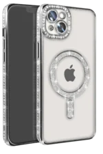 Uray store Apple iPhone 14 Kılıf Joke Simli Magneticsafe Kılıf - Gümüş
