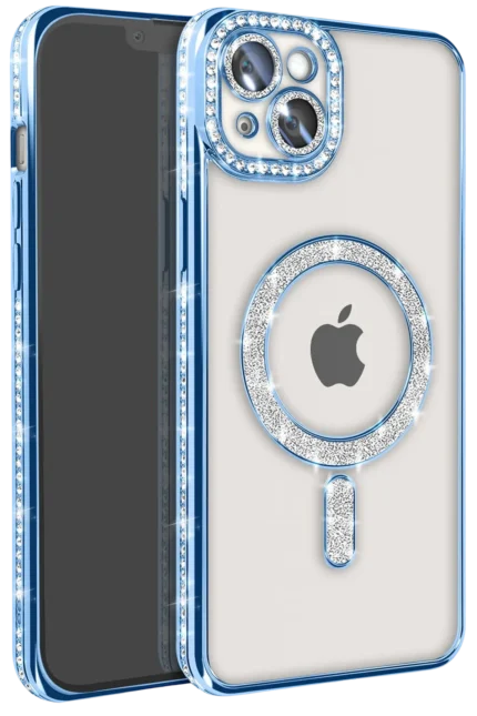 Uray store Apple iPhone 14 Kılıf Joke Simli Magneticsafe Kılıf - Mavi