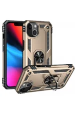 Uray store Apple iPhone 14 Plus Kılıf Sofya Yüzüklü Silikon Kapak - Gold - Görsel 2