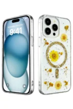 Uray store Apple iPhone 14 Pro Kılıf Daisy Simli Magsafe Kapak - Gold