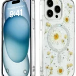 Uray store Apple iPhone 14 Pro Kılıf Daisy Simli Magsafe Kapak - Gümüş