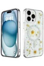 Uray store Apple iPhone 14 Pro Kılıf Daisy Simli Magsafe Kapak - Gümüş